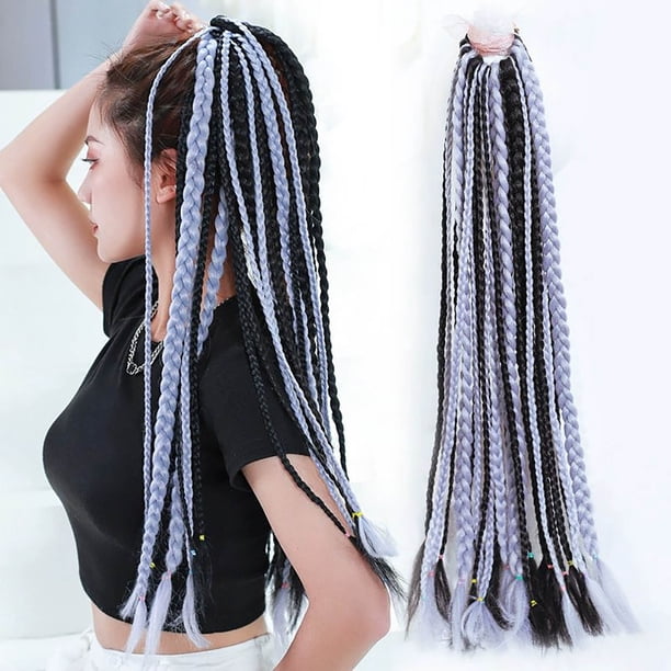 Extensión de pelo con trenza sucia y elástico - Trenza sintética elástica inflada, poni texturizado desordenado, recogido rápido y fácil, peinado con clip de moda, paquete negro