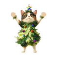 thumbnail image 2 of olkpmnmk 1Pcs 2D Flat Acrylic Hanging Cute Cat Christmas Ornament Set, Christmas Ornaments Cat Dressed in Christmas鈥慣ree Outfit Pendant, Christmas Pendants Hanging Decor, Cat Christmas Ornament, 2 of 2