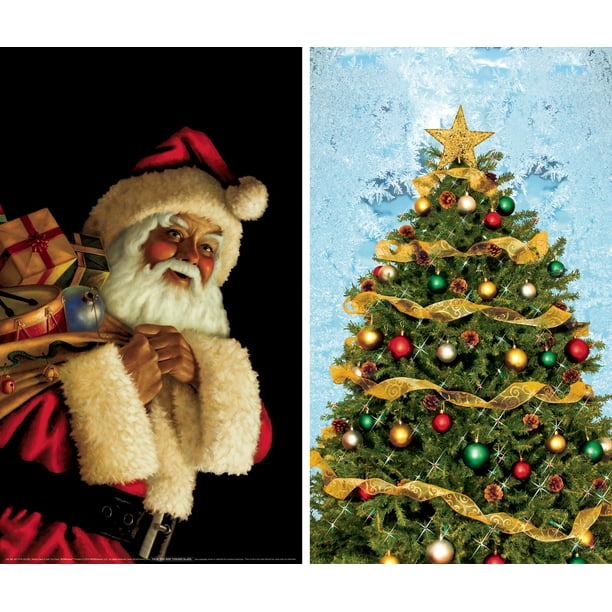 Wowindow Posters Santa Claus And Christmas Tree Christmas Window Decoration Two 34 5 X60 Backlit Posters Walmart Com Walmart Com