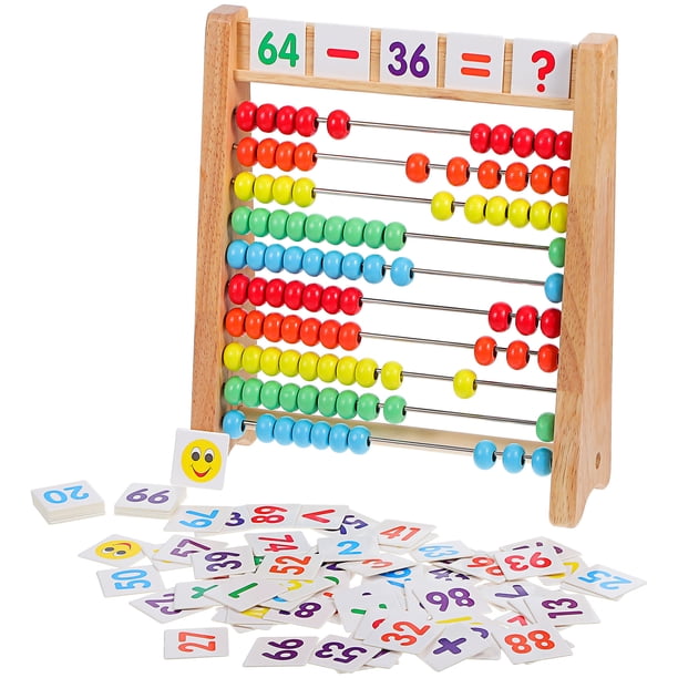 1 Ábaco infantil con cuentas para contar, marco de madera, ayuda didáctica para matemáticas preescolares con tarjetas numéricas