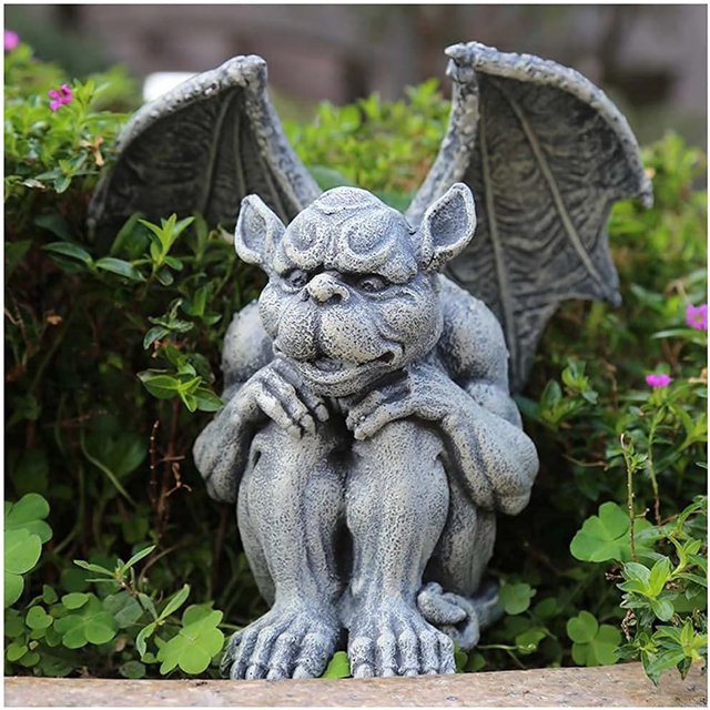 Estatua de resina, escultura de guardián de jardín, figura de gárgola, decoración para exteriores, figuras de Halloween de guardián sentado (A)
