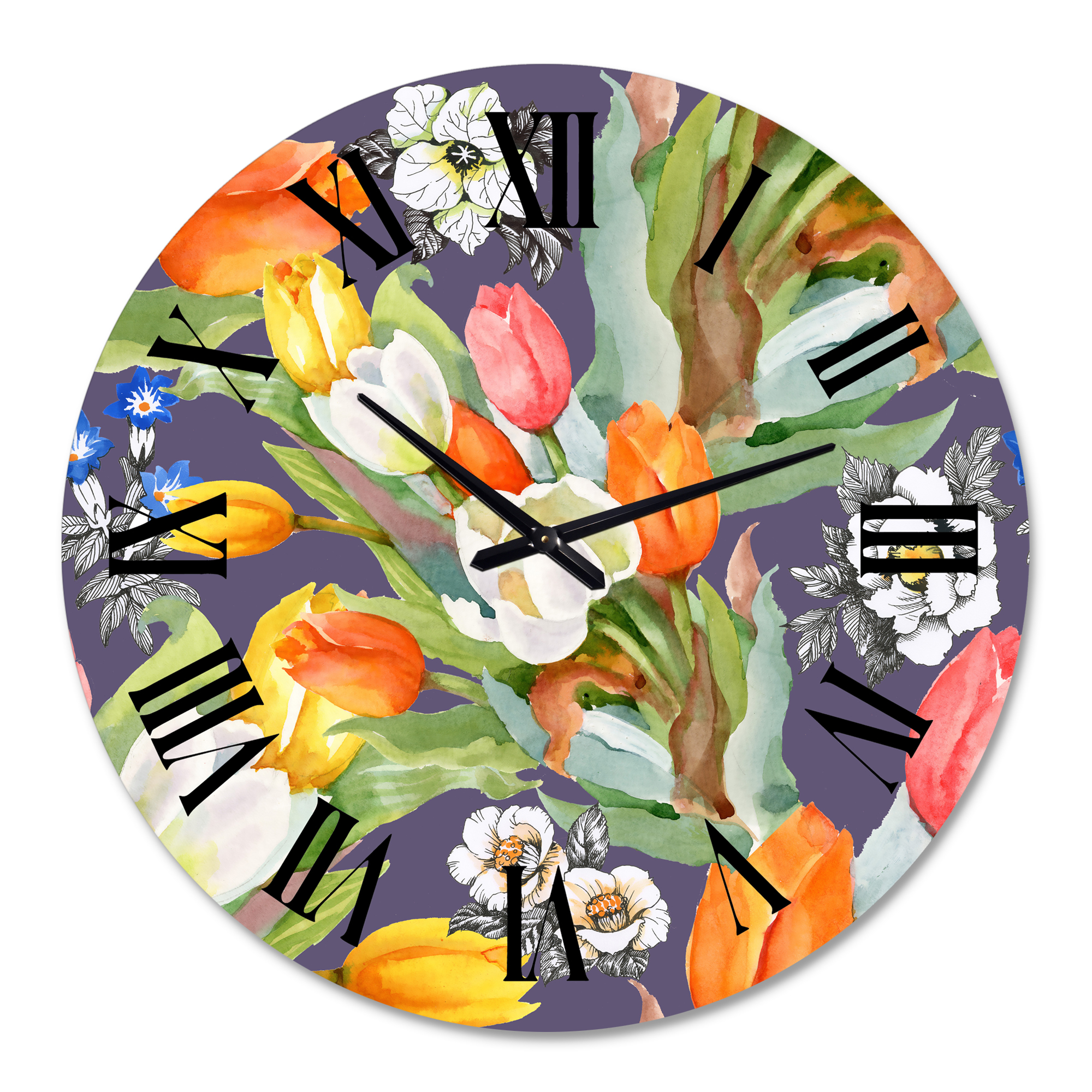 Designart 'Blooming White And Orange Tulips Vi' Traditional Wall Clock