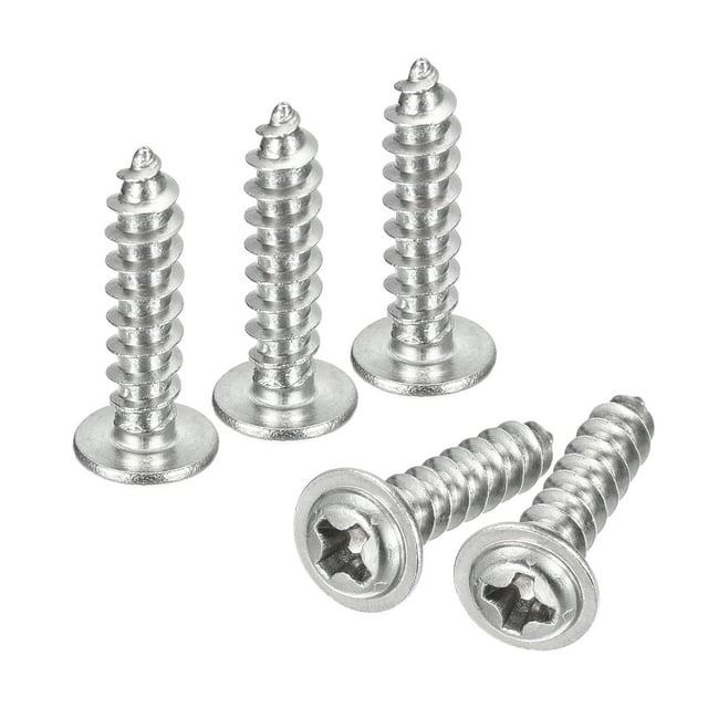 Tornillo autorroscante de cabeza plana Phillips Uxcell ST4x16x8mm con arandela, paquete de 50 tornillos de madera de acero inoxidable 304 (plata)