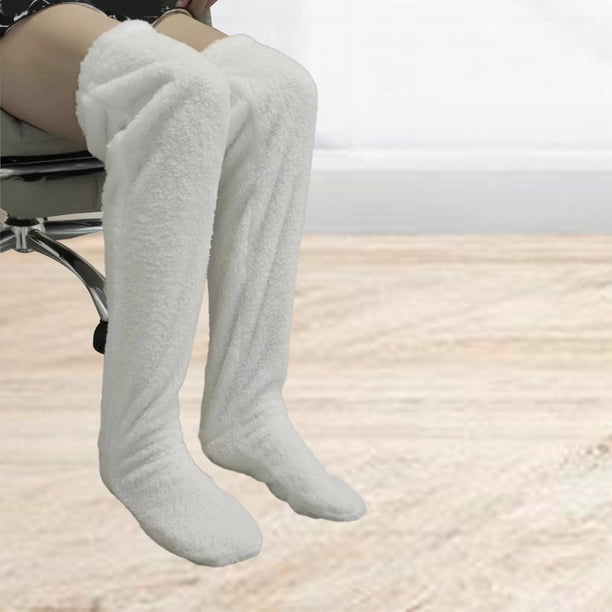 Calcetines hasta el muslo Calentadores de piernas Felpa Blanco Yinane