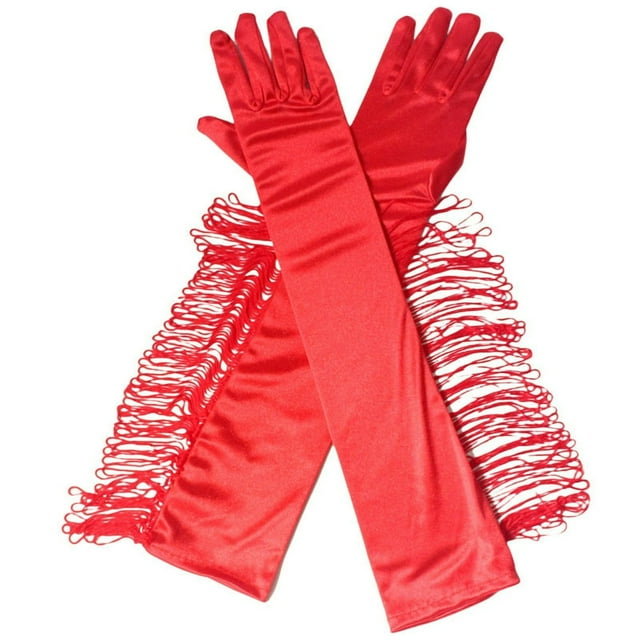 1 Pair Performance Gloves Solid Color Anti-slip Fashion Comfortable Wide Application Latin Dance Accessory Nylon Popular Accessory Stretchy Long Fringe Tassel Gloves for Stage
