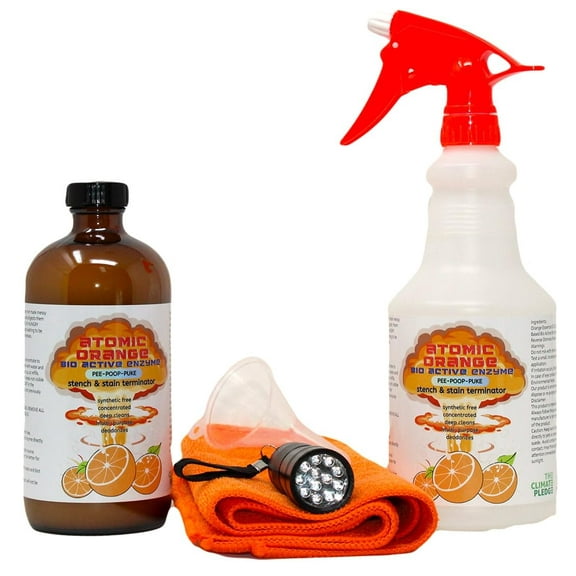 Atomic Orange Dog Mess Clean Up Kit - Useful for Dog & Puppy House Training - with UV Light - Concentrated - Makes 96 oz