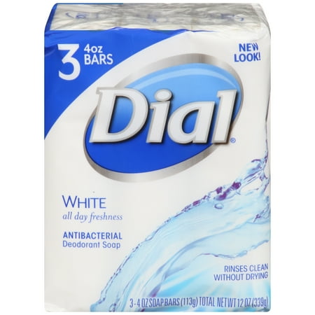 - Dial Antibacterial Deodorant Bar Soap, White, 4 Ounce Bars, 3 Count