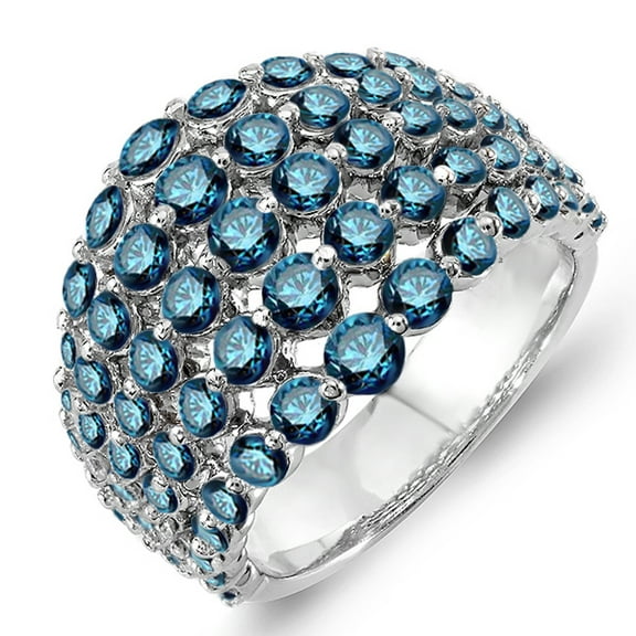 Dazzlingrock Collection 3.25 Carat (ctw) 18k Round Blue Diamond Ladies Cocktail Right Hand Ring 3 1/4 CT, White Gold, Size 9