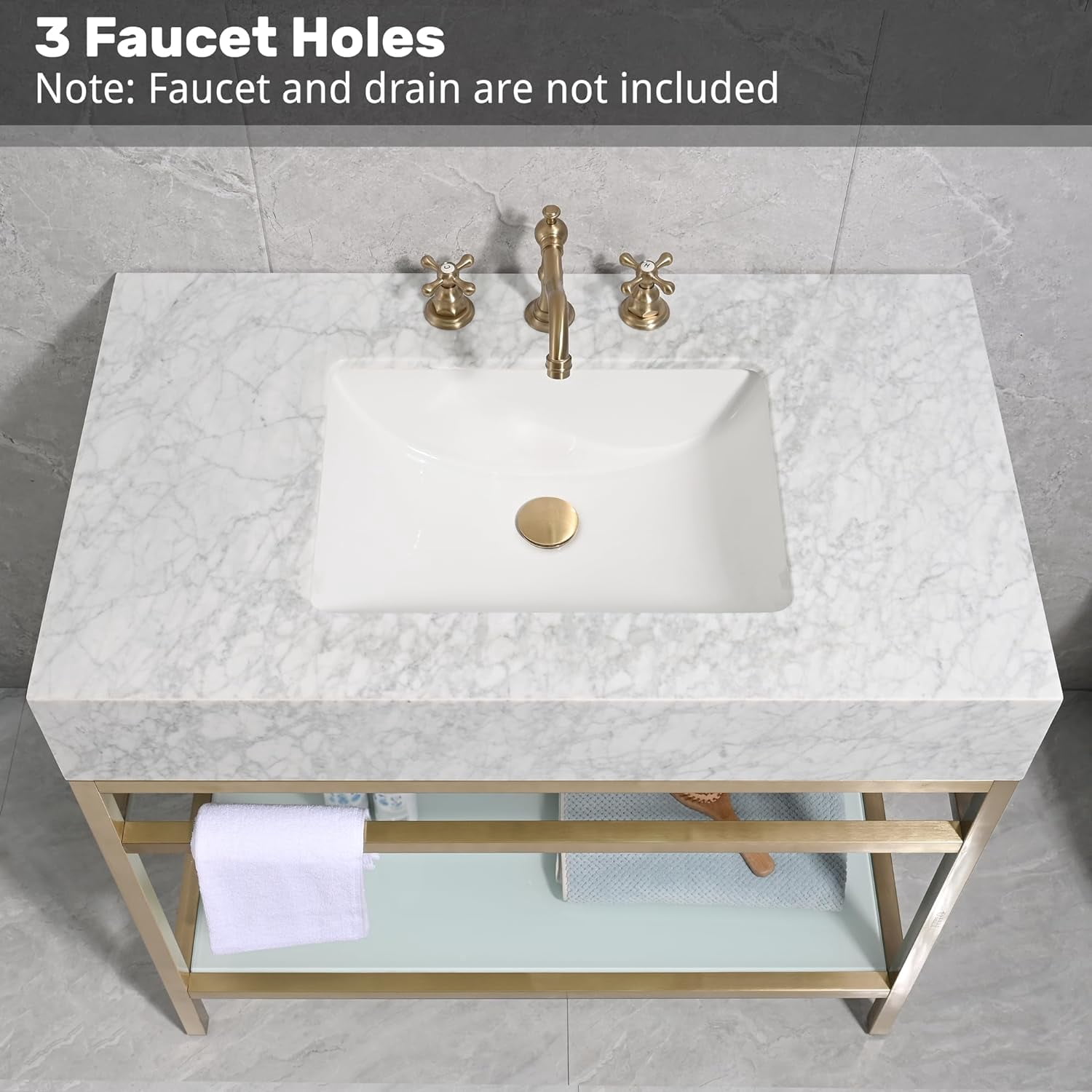 GGISHA 36"x 21"Freestanding Bathroom Vanity with Sink,Carrara Marble,Golden Frame for Laundry Room,Utility Room