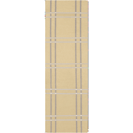Yellow Runners 2.5' x 8' Intersecting Lines Maize Yellow and Light Gray Hand Woven Wool Area Throw Rug Runner ()