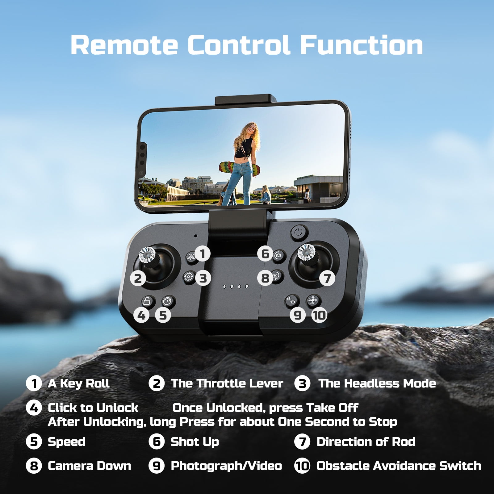 Wefone S5S Foldable Drones with Camera for Kids and Adults, Brushless Motor, 2 Batteries, Black