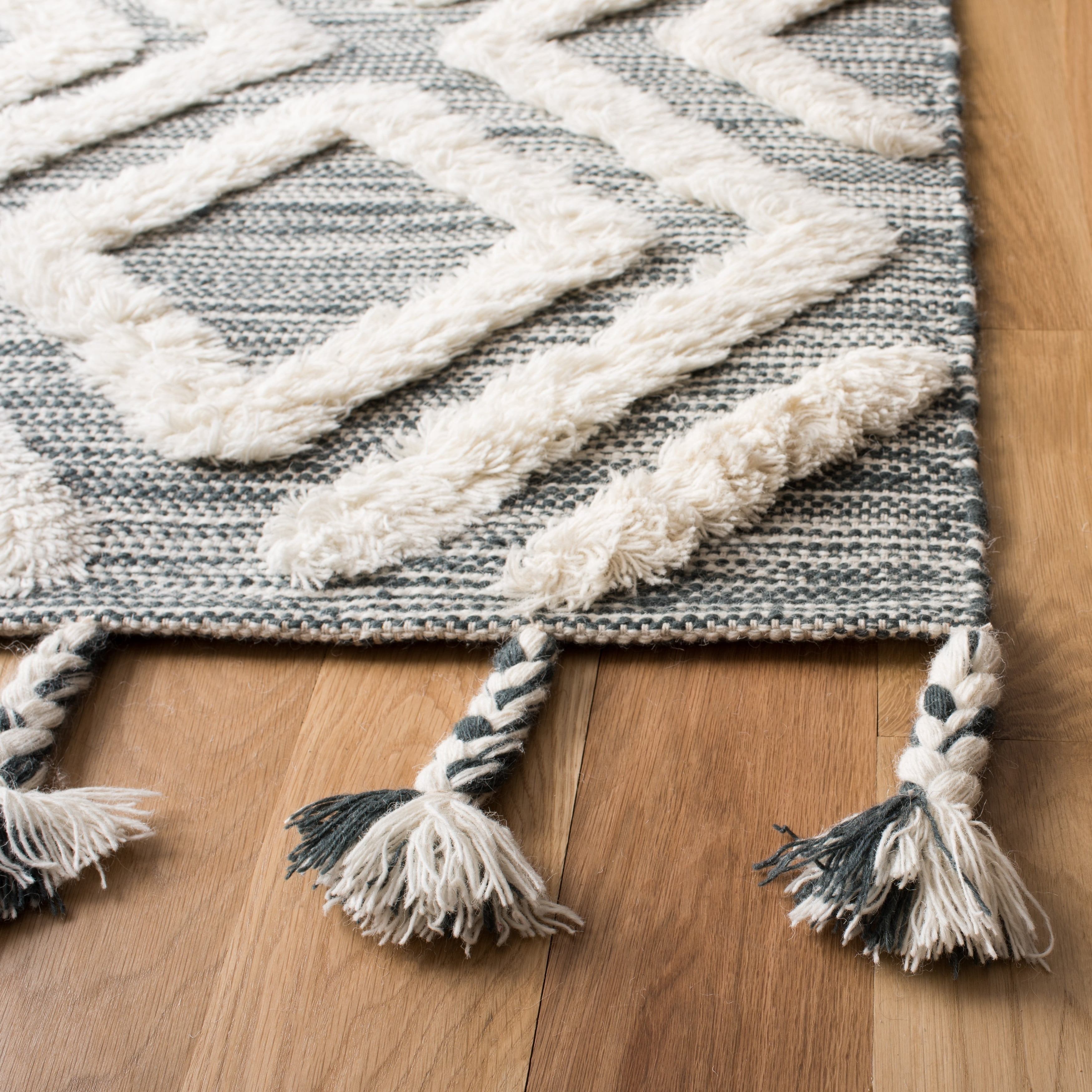 SAFAVIEH Kenya Arline Geometric Wool Area Rug, Teal/Ivory, 9' x 12'