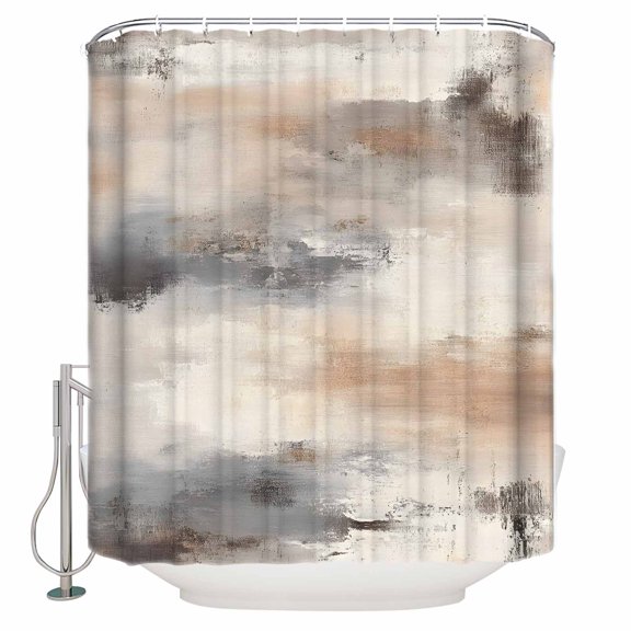 Gray Brown Oil Painting Shower Curtain, 66" x 72", Abstract Art Watercolor Waterproof Bathroom Curtain Washable Shower Curtain Set with 12 Hooks