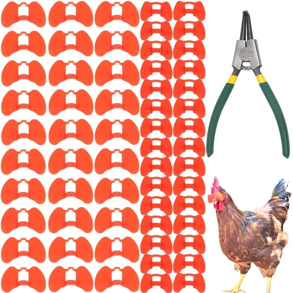 101PCS Pinless Peepers with Pliers Chicken Peepers Pheasant Poultry Blinders Spectacles Anti-Pecking Eye Glasses Pliers Tool for Pet Middle