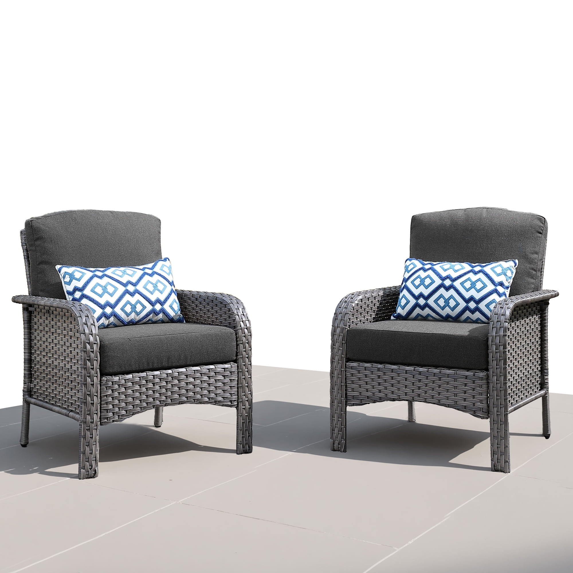 Ovios Patio Chairs Set of 2 All-Weather Wicker Patio Furniture Chairs Set Rattan High-Back Outdoor Armchairs with Cushions, Black