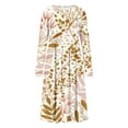 thumbnail image 4 of Women's Long Sleeve Festival Dresses O-Neck Pleated Printing Mid Length Dress Winter Loose-FIt Casual Dress with Pockets, 4 of 5