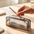 thumbnail image 6 of 1Pc Nylon Mesh Zipper Bags, 7.5" Transparent Makeup Brush Pouch, Portable Cosmetic Bags, Rectangle Pencil Case Organizer for Travel, Lipstick, Earphone, Keys - Gray, 6 of 6