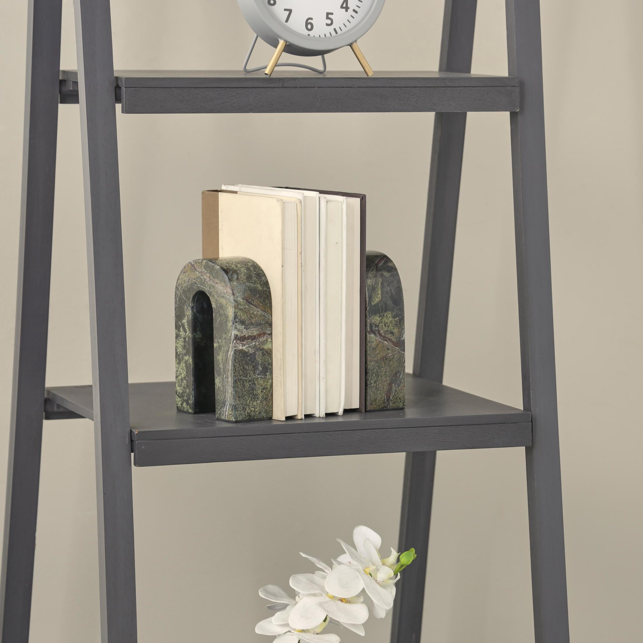 DecMode 4" Arched Geometric Green Marble Bookends (Set of 2)