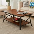 thumbnail image 6 of Wood Coffee Cocktail Sofa Table Matching End Table Set Metal Frame w/Storage Shelf, 6 of 10