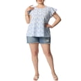 thumbnail image 6 of Agnes Orinda Women's Plus Size Floral Tops Round Neck Flare Short Sleeve Casual Spring Summer Blouse 4X Blue White, 6 of 7