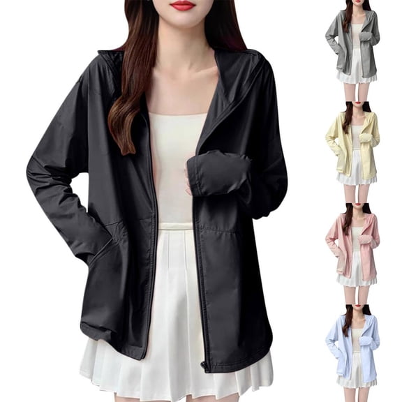 Bxsruta Women's Lightweight Hooded Full Zip Long Sleeve Jacket Casual Outdoor Windbreaker Sun Protection