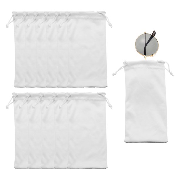 12 Piezas Fundas de Microfibra para Gafas 7" x 3.5" Funda para Gafas de Sol Portátil con Cordón para Teléfono Móvil (Blanco)