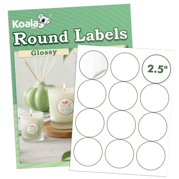 Koala Round Labels 2.5 Inch, Glossy White Printable Circle Stickers for Inkjet and Laser Printer, 300 Labels for Jars, Party Favor Decors, DIY Thank You Stickers