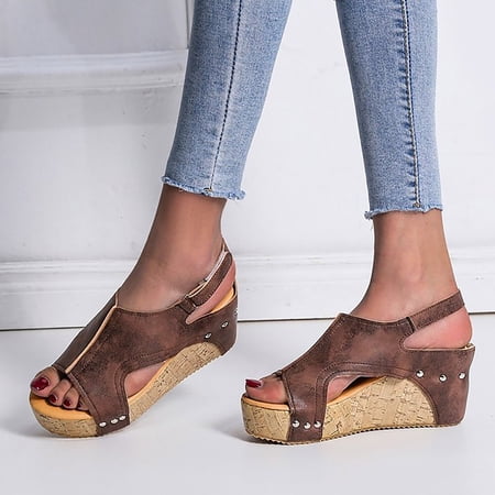 

Feiboyy 2023 Women S Summer New Korean Fashion Fish Mouth Set Foot Slope Heel Thick Sole Casual Roman Sandals