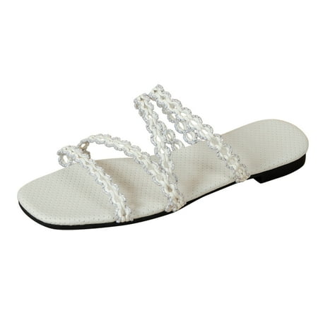 

ASEIDFNSA Women House Shoes Slippers Christmas Slipper Socks for Women Ladies Fashion Summer Cloth Cutout Knitted Lace Open Toe Flat Beach Slippers