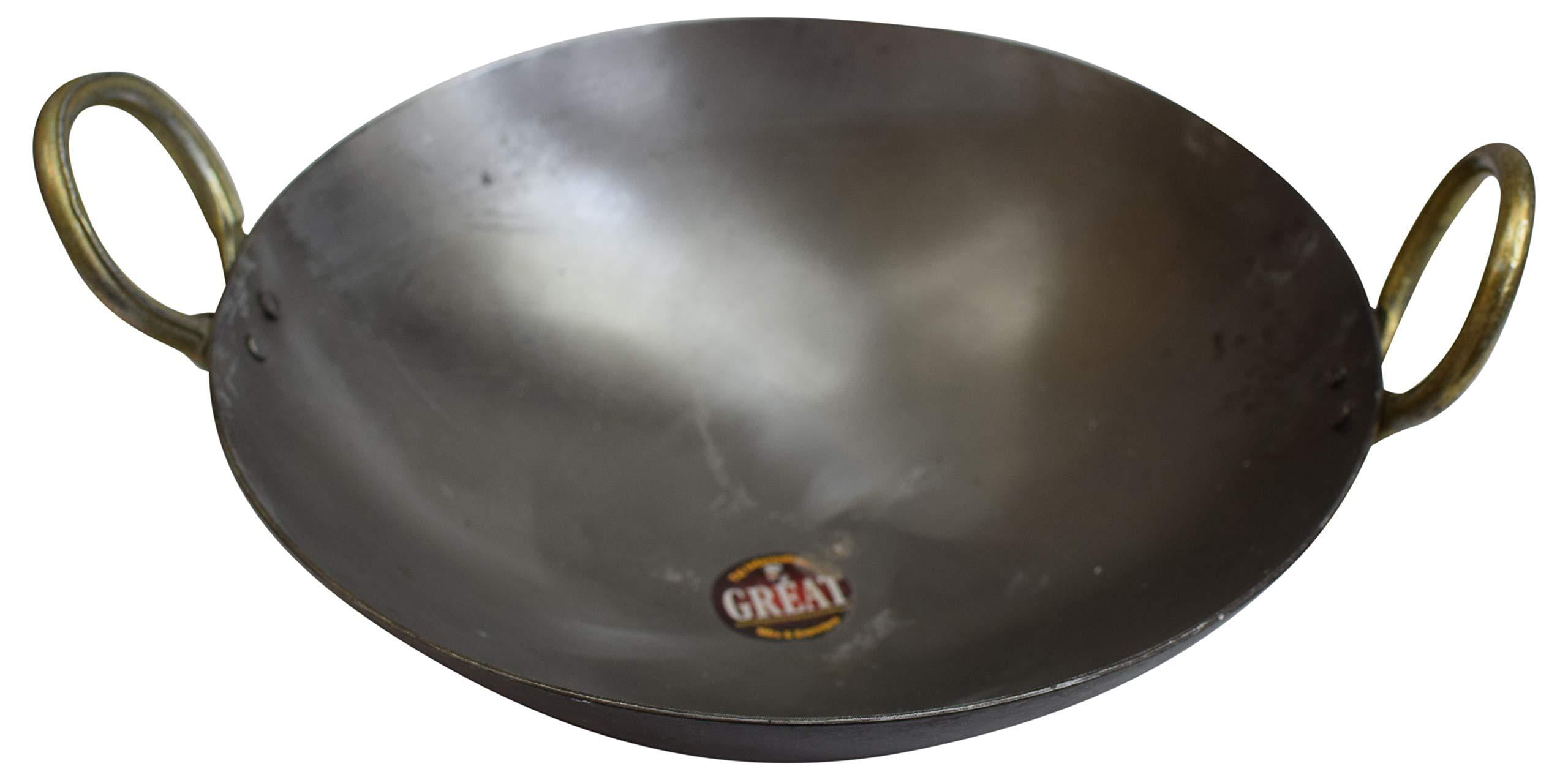Iron Kadai Frying Pan for Cooking Pan Heavy Base Iron Multipurpose Use 9Inch