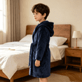 thumbnail image 6 of LYMAYTER Kids Baby Soft Flannel Hooded Bathrobe Toddler Warm Plush Robe With Belt Casual Home Sleepwear With Pocket 2-12Y, 6 of 10