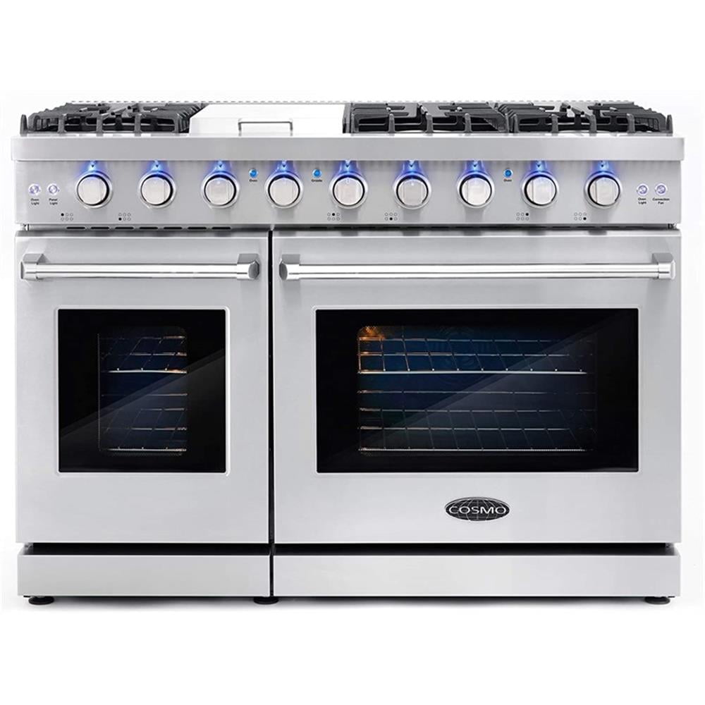 Cosmo 48 in. Gas Range & Dishwasher & Wine Cooler & Refrigerator Set - LP Kit