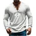 thumbnail image 2 of Miluxas Mens Henley Long Sleeve Shirts Front Placket Casual T-Shirts Washed Soft Classic Tee White, 2 of 9