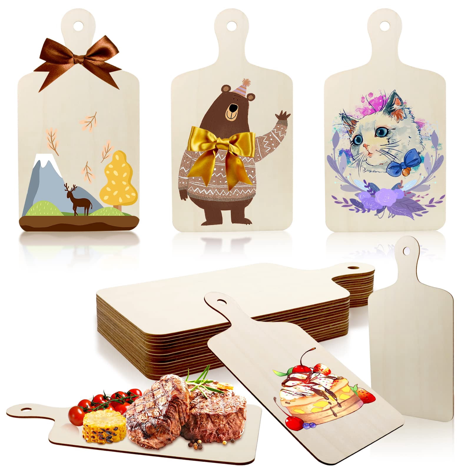 FOAUUH 16piece Pack Unfinished Wood Cutting Board Craft with Handle