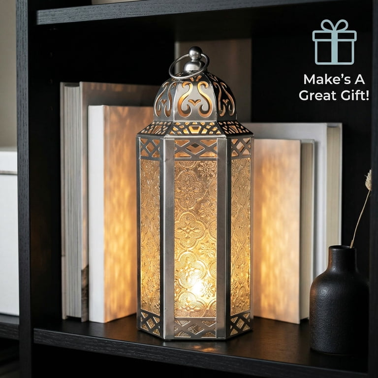 Vela Lanterns Moroccan Silver Lantern Candle Holder, 10.5" photo 3