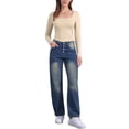 thumbnail image 2 of Blusas básicas ajustadas de manga larga con escote cuadrado para mujer en gris y beige, 2 of 6