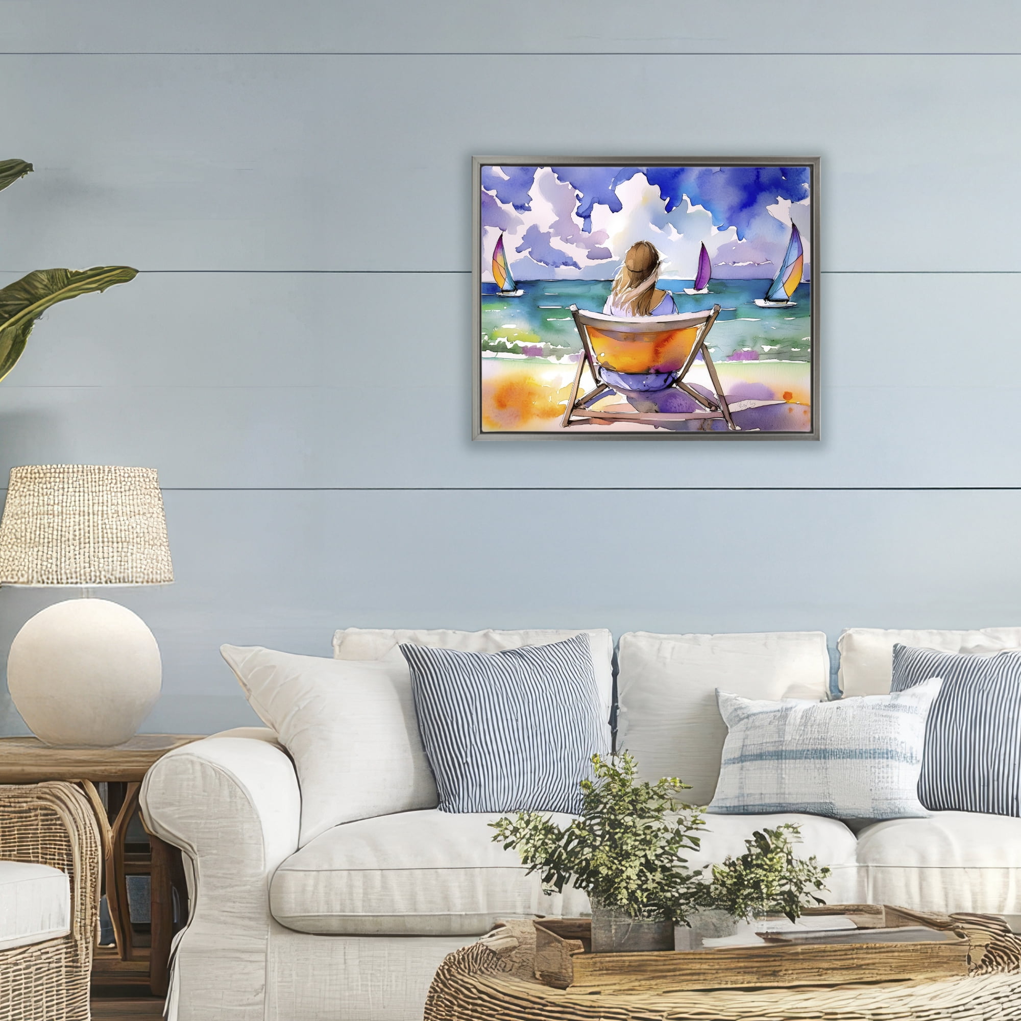 Stupell Industries Front Row to Paradise Gray Framed Floater Canvas Wall Art, design by Shelly Craig