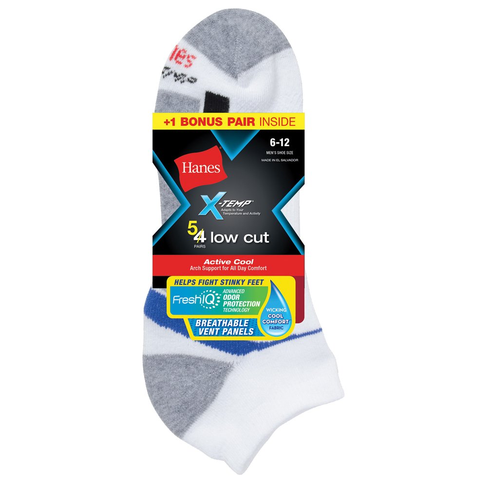 Hanes Men's XTemp Low Cut Socks, 4 + 1 Bonus Pack