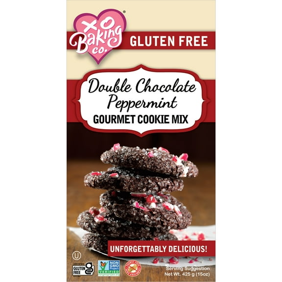 XO Baking Co. Gluten Free Double Chocolate Peppermint Gourmet Cookie Mix; Non-GMO; Kosher; Dairy Free; Peanut Free; No Preservatives; No Artificial Flavors or Colors, 15oz