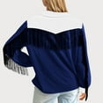 thumbnail image 2 of BiZtdJrK Hippie Clothes for Women Vintage Fringe Jackets Casual Button Lapel Long Sleeve Cardigans Trendy Colorblock Tassel Coat Going Out Tops Cyber and Monday Sales Blue XL, 2 of 9