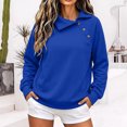 thumbnail image 2 of Dgankt Women's Asymmetric Button Collar Pullover Sweatshirt Long Sleeve Drop Shoulder with Side Pockets, 2 of 7