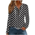 thumbnail image 2 of Dasayo Fall Women's Sweatshirt Lightweight Black Long Sleeve Cutout Buttons Polka Dot Drawstring Hoodies Ladies Tops L, 2 of 5