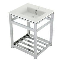 Kingston Brass VWP2522A1 Quadras 25" Ceramic Console Sink with Steel Base and Shelf (1-Hole), White/Chrome