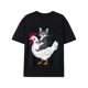 thumbnail image 1 of Fun Cat and Chicken Riding Short-sleeved T-shirt, Gray Cat Calmly Sitting Chicken Back, White Hen Slightly Impatient, Solid Color Background Highlights The Pattern, No Text More Add Simple Fashion, 1 of 4