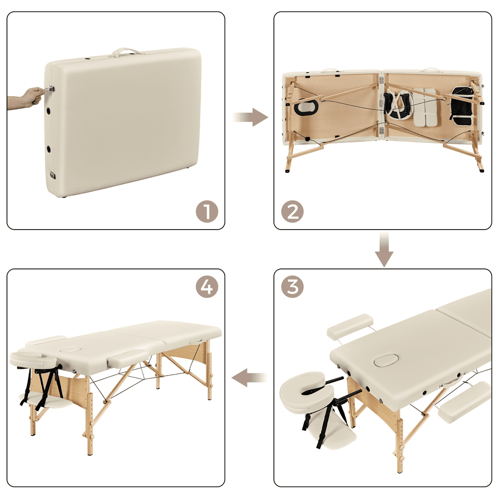 Renwick Portable Folding Massage Table with Face Cradle and Armrests, Cream