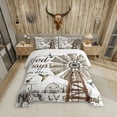 thumbnail image 1 of SUTENGDA Brown Cowhide Comforter Set Queen Black White Aztec Cow Print Bedding Set Western Farmhouse Animal Down Comforter for Kids Boys Girls Rustic Cowboy Quilt Duvet Set 2 Pillow Cases, 1 of 7