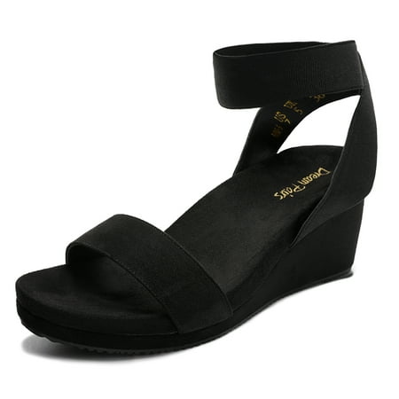 

Dream Pairs Women s Platform Wedge Sandals Open Toe Elastic Ankle Strap Sandals Nini-5 Black Size 10