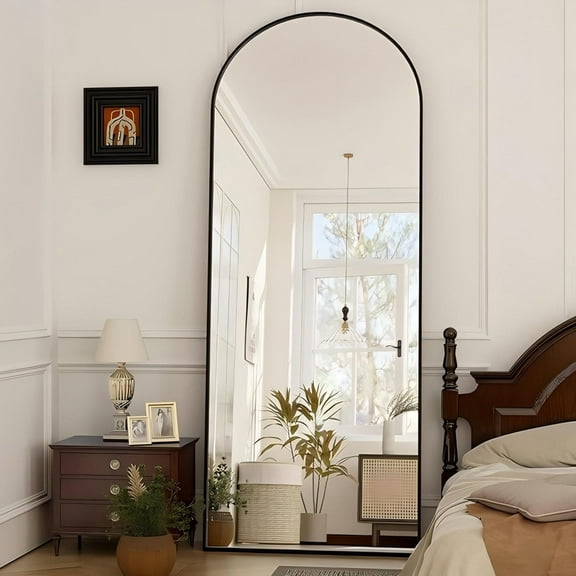 ANYROSE 84.25"x 21" Arched Modern Full Length Floor Mirror Wall Mounted, Black