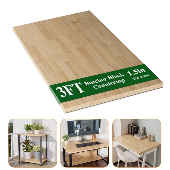 Koby Home Butcher Block Countertop 3ft Unfinished Solid Birch Wood - DIY Table Top for Kitchen Island, Washer Dryer, Workbench & Standing Desk 3ft L×25"W×1.5" Thick