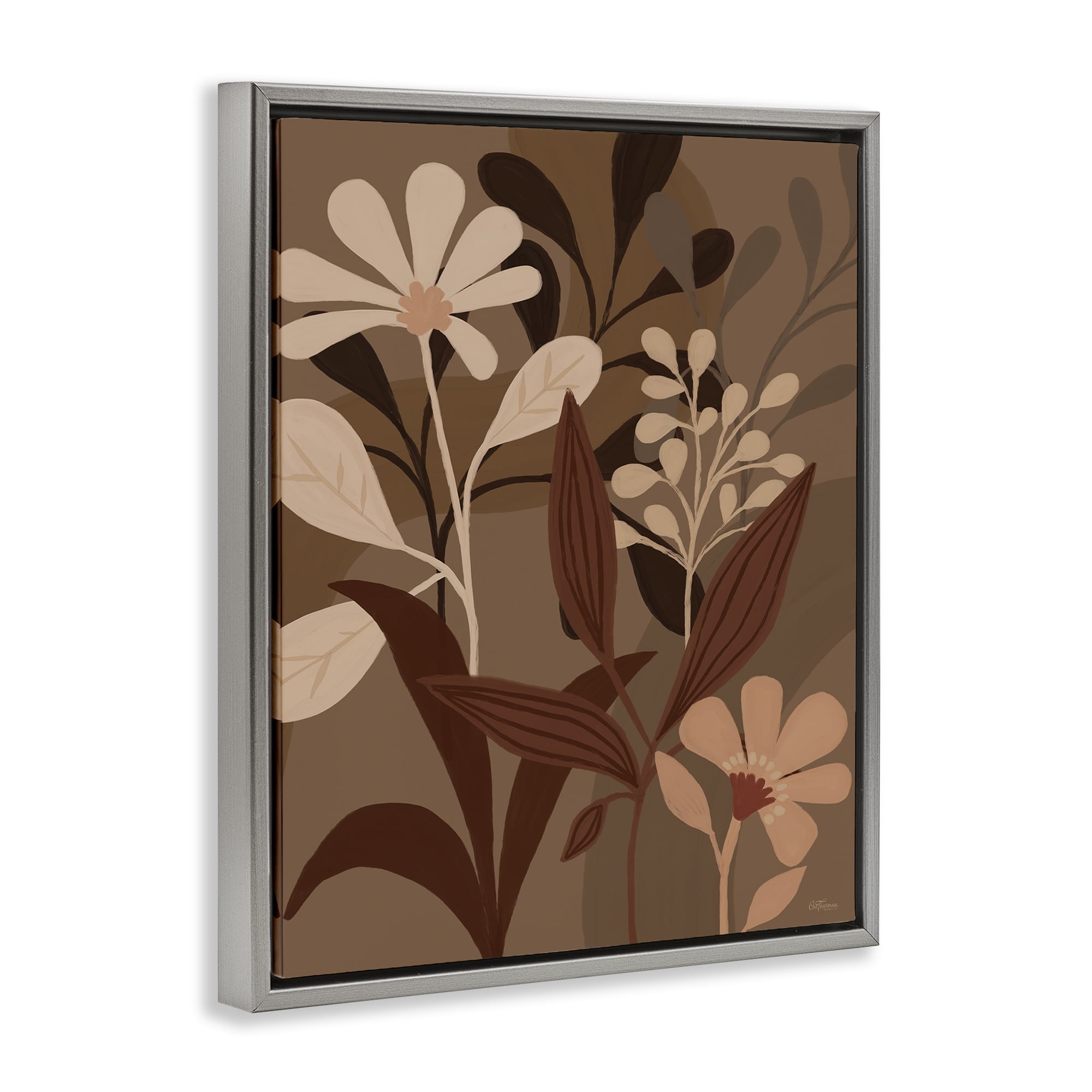 Stupell Industries Muted Boho Botanicals Plants & Flowers Painting Gray Floater Framed Canvas Art Print Wall Art, 25 x 31